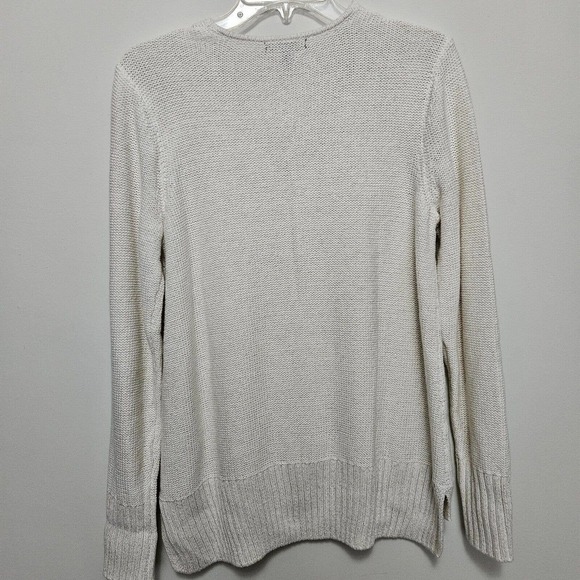 Vintage Ralph Lauren Chaps Womens Cable Knit Sweater Vneck Ivory w Sparkle Large - Picture 2 of 6